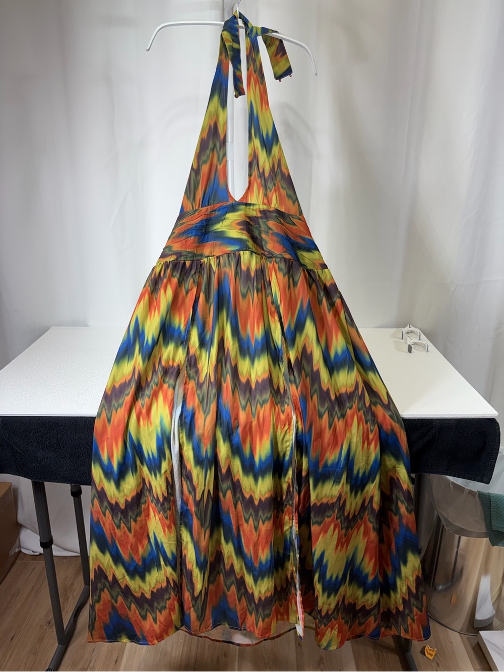 Vibrant Multicolor Chevron Halter Maxi Dress 3340